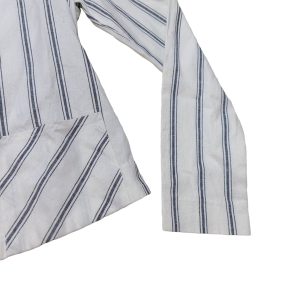 DREW Cotton / Linen Raw Edge Hem Striped Summer Casual Blazer - Picture 7 of 10